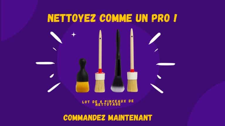 Image d’un lot de 4 pinceaux de nettoyage voiture avec poils doux et moyens pour jantes, tableau de bord, plastiques et carrosserie
